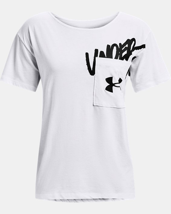 Women's UA Oversized Wordmark Graphic T-Shirt, White, pdpMainDesktop image number 4